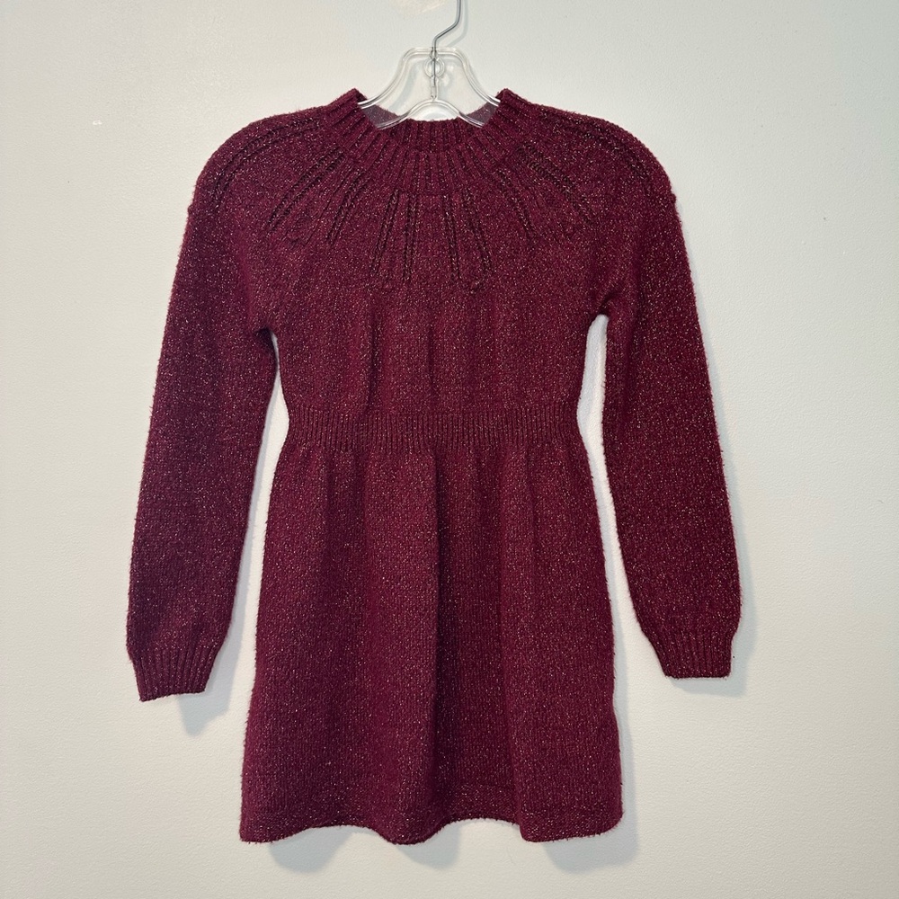 Cat & Jack Girls Crochet Sweater Dress Size M 7-8 Burgundy